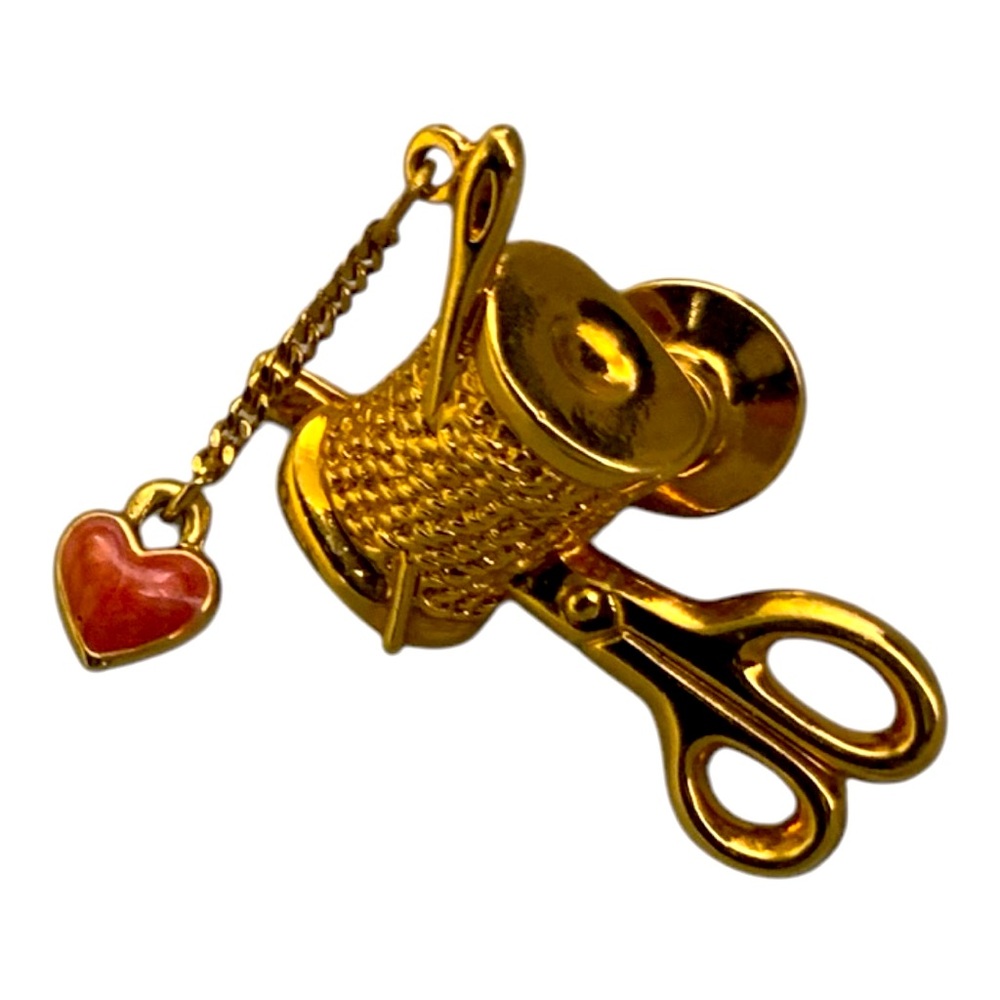 Vintage Avon Sewing Theme Gold Tone Brooch 1 1/4”x 3/4”